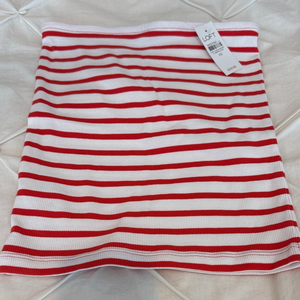 LOFT Vibrant Red and White Striped Tube Top